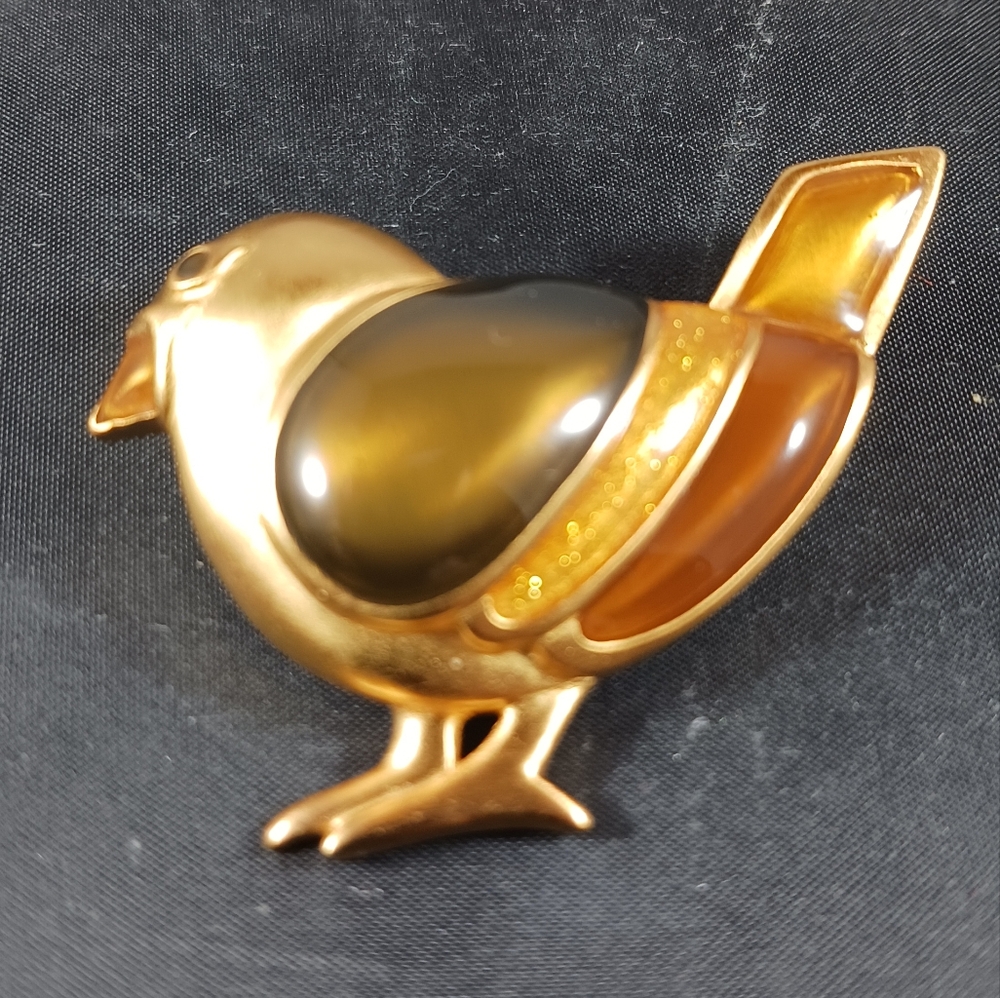 Vintage Anne Klein Gold Tone Y2K Bird Brooch Pin Large